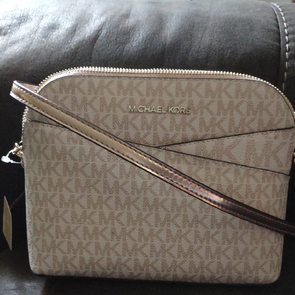 Michael Kors Beige and Brown Crossbody Bag